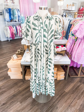 Olive Green Forget-Me-Not Botanical Midi Dress