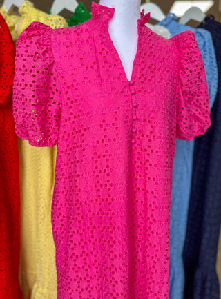 Hot Pink Sweet Eyelet Moments Midi Dress