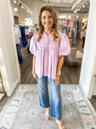 Lilac Sunbeam Smocked Bubble Sleeve Blouse