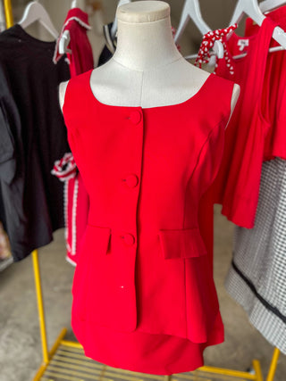 Red Game Day Glam Crepe Sleeveless Romper Dress