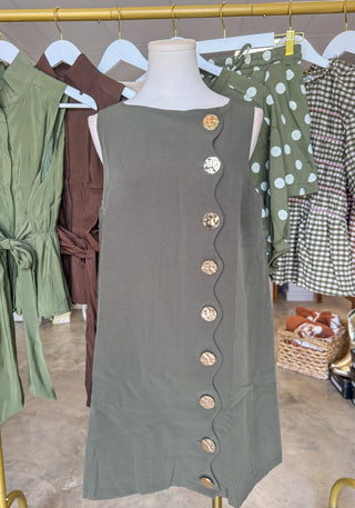 Olive Oh So Lovely Scallop Button Mini Dress