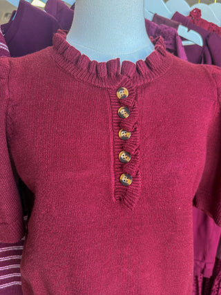 Garnet Feminine Edge Puff Sleeve Sweater