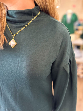 Hunter Green Essential Mock Neck Sweater