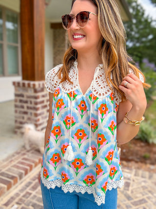 Blue Sweet Garden Lace Top