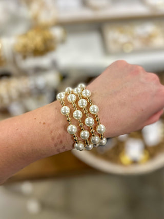 Gold & Pearl Beaded Statement Bracelet Set of 4