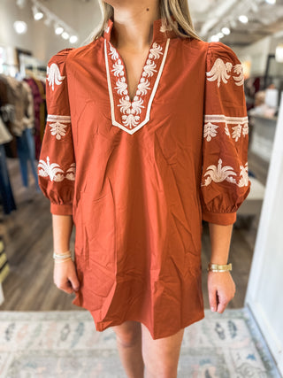 The Chestnut Ever After Embroidered Mini Dress