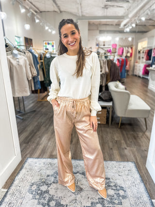 Shine for the Night Gold Metallic Wide Leg Pants