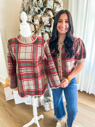 Taupe Highland Holiday Plaid Sweater