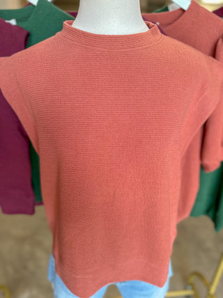 Burnt Orange Cloudy Knit Muscle Sleeve Top