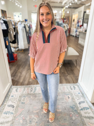 Brick Sophisticated Stripes Top