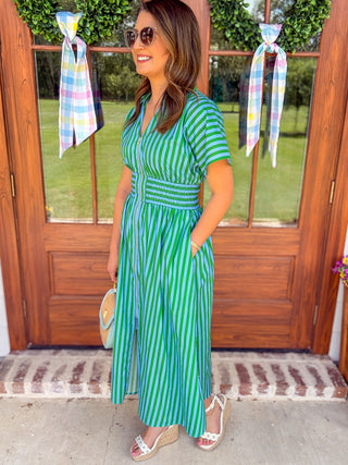 Green Sweet on You Stripe Midi Dress