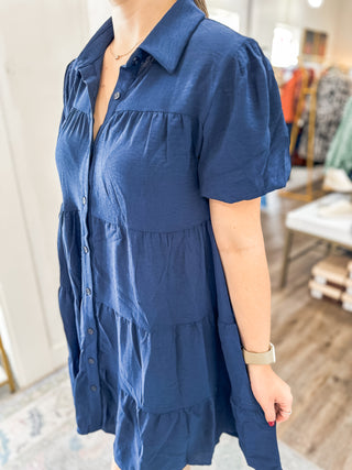 Navy Breezy Tiered Airflow Dress