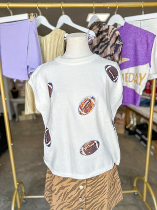 White Game Day Football Patch Sweater Top