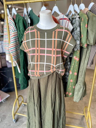 Olive Layered In Love Plaid Sweater & Maxi Dress Set