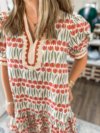 Tulip Grove Scallop Trim Mini Dress