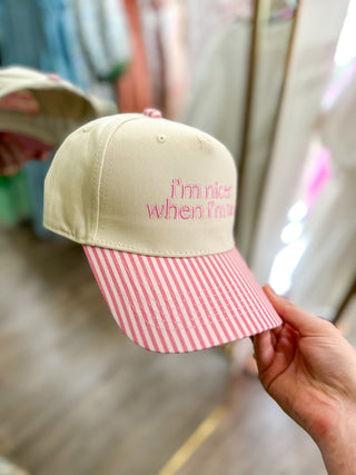 I'm Nicer When I'm Tan Pink Stripe Trucker Hat