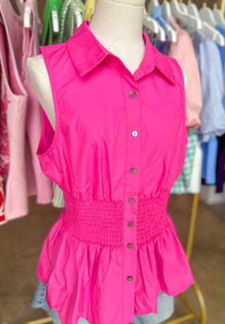 Hot Pink Sweet Scalloped Peplum Top