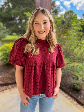Burgundy Vintage Eyelet Top