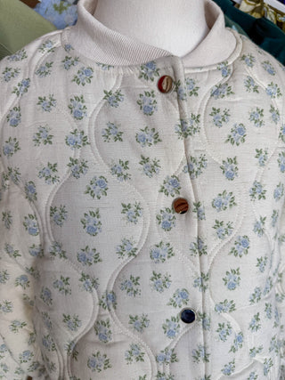 Ivory & Blue Porcelain Petals Oversized Quilted Floral Jacket