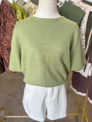 Sage Sweet & Simple Bubble Sleeve Knit Top