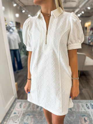 Cream Diamond Quilted Zip Up & Go Mini Dress