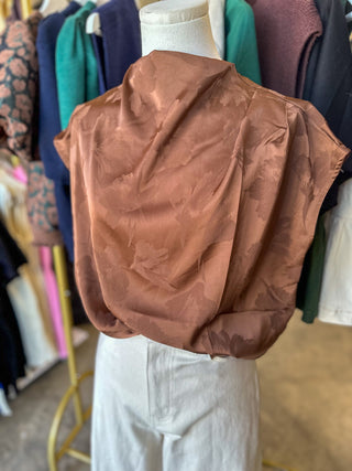 Mocha In Bloom Jaqucard Mock Neck Top
