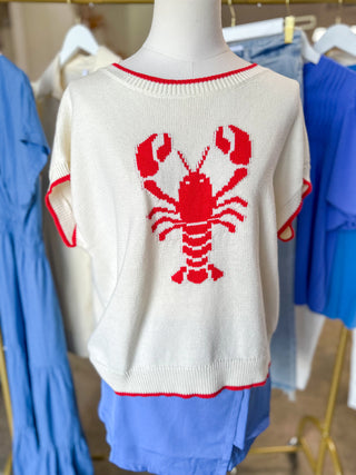 Crawfish Tails Red & Ivory Short Sleeve Sweater
