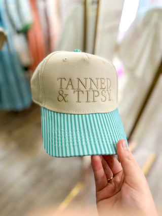 Tanned & Tipsy Aqua and Green Stripe Trucker Hat