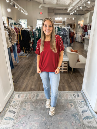 Crimson Pearls Short Sleeve Top