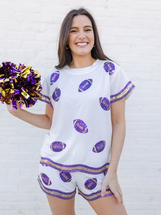 Purple & Gold Sparkle Football Game Day Short Set