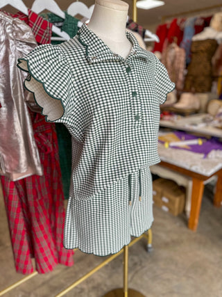 Hunter Green Charming Checkered Shorts Set