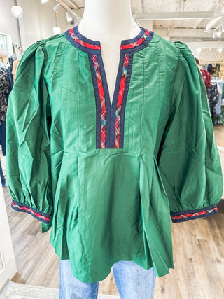 Green Winterberry Plaid Top