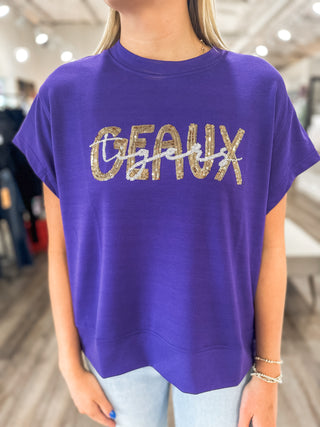 Purple Shine & Geaux Sequins Top