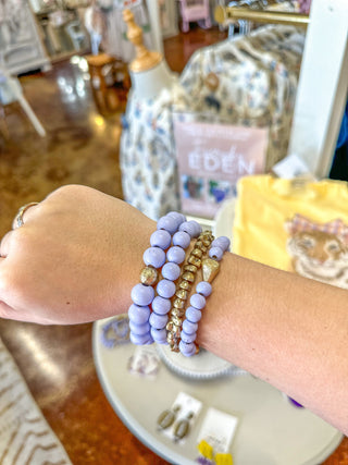 Lilac & Gold Set Of 4 Stretch Bracelets