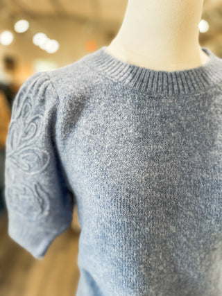Blue Textured Threads Sweater Top