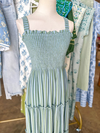 Blue & Green Morning by the Marina Stripe Midi Dress