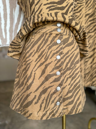 Brown Wild Side Button Down Skirt