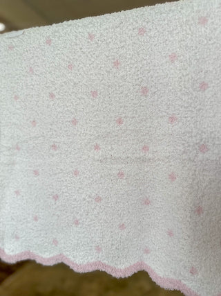 Pink Bows & Polka Dots Scallop Chenille Blanket