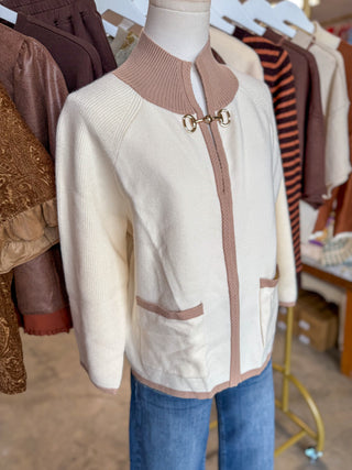 Cream Parker Knit Clasp Cardigan