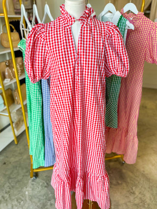Red Heirloom Gingham Midi Dress