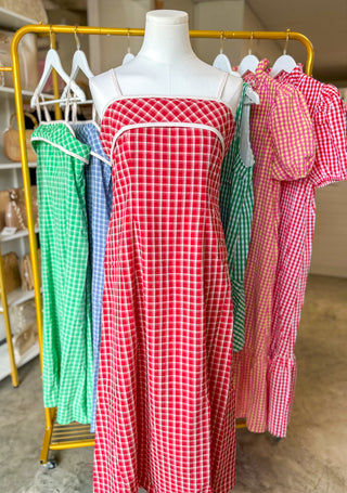 Red Coastal Check Maxi Dress