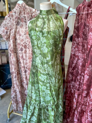 Green Painted Garden Mock Neck Maxi Dress