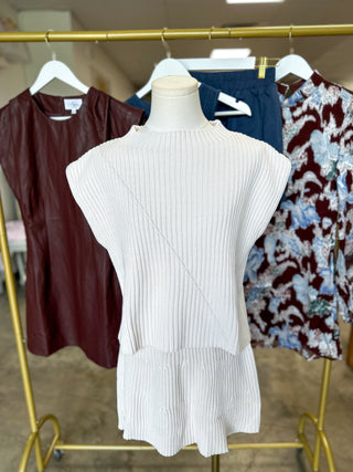 Ecru Nora Knit Ribbed Sweater Skirt Set