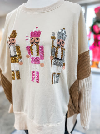 Nutcracker Nights Corduroy Sleeve Detail Oversized Sweatshirt