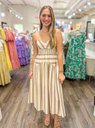 Light Brown Summer Lovin' Spaghetti Strap Midi Dress Large