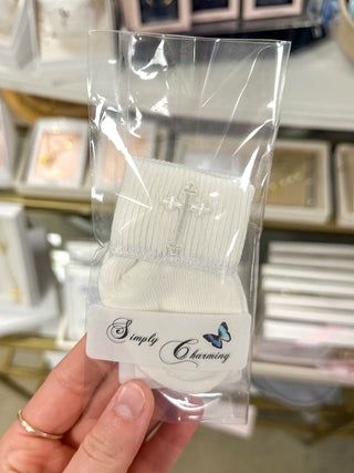 White Baby Socks With Cross- NB