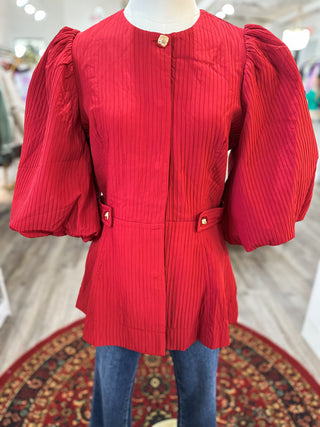 The Burgundy Ella Puff Sleeve Wasit Line Top