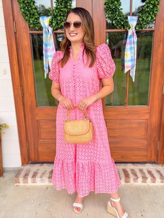 Soft Pink Sweet Eyelet Moments Midi Dress