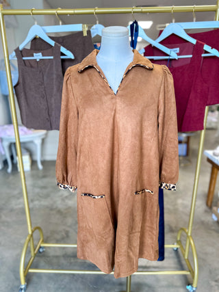 Camel Fall For It Suede Mini Dress