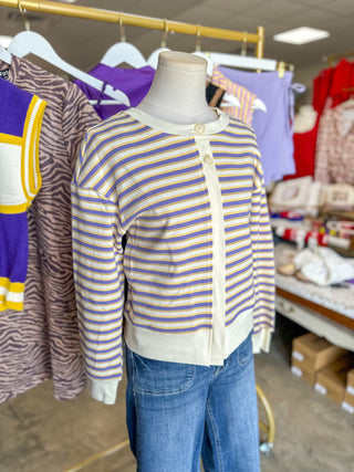Purple & Gold Stripe Cardigan